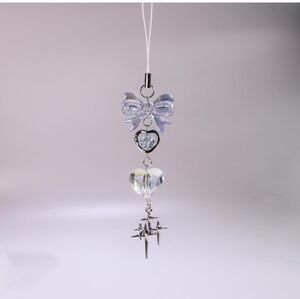 Y2K Bow Phone Charm Strap – Pink, White, & Purple (Aesthetic Keychain/Accessory)